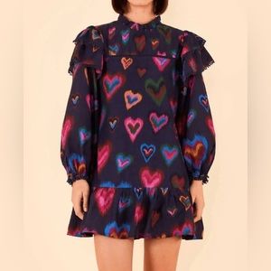 FARM Rio Ikat Dyed Hearts Mini Long Sleeve Dress